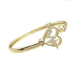 Copper Bangle Pave Zircon Heart Cardiogram Gold Plated, approx 7mm, 17-26mm, 50-60mm dia