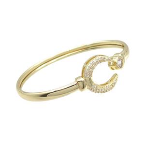 Copper Bangle Pave Zircon Moon Gold Plated, approx 7mm, 20mm, 50-60mm dia