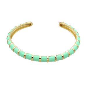 Copper Bangle With Green Enamel Gold Plated, approx 55-65mm