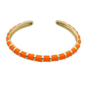 Copper Bangle With Orange Enamel Gold Plated, approx 55-65mm