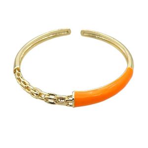 Copper Bangle With Orange Enamel Gold Plated, approx 7mm, 50mm dia