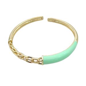 Copper Bangle With Green Enamel Gold Plated, approx 7mm, 50mm dia