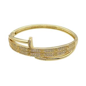 Copper Bangle Pave Zircon Gold Plated, approx 9-12mm, 50-55mm