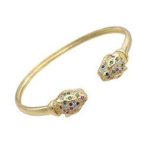 Copper Bangle Pave Zircon Leopard Gold Plated, approx 11mm, 50-60mm