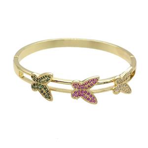 Copper Bangle Pave Zircon Butterfly Gold Plated, approx 12-14mm, 58mm