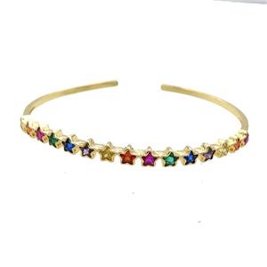 Copper Bangle Pave Zircon Star Gold Plated, approx 5mm, 50-60mm