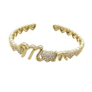 Copper Bangle Pave Zircon Gold Plated MOM, approx 7-12mm, 55mm dia