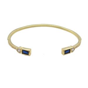 Copper Bangle Pave Zircon Blue Gold Plated, approx 5-8mm, 50-60mm