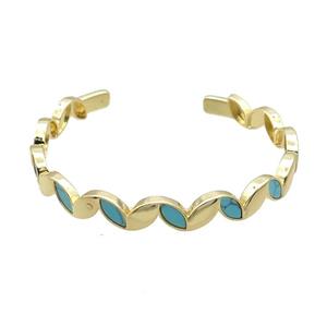Copper Bangle Pave Blue Turquoise Gold Plated, approx 8mm, 55mm dia