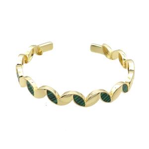 Copper Bangle Pave Malachite Gold Plated, approx 8mm, 55mm dia