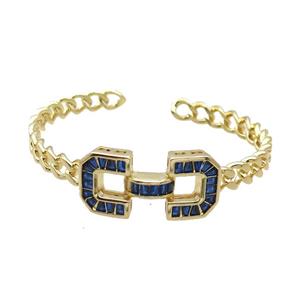 Copper Bangle Pave Zircon Blue Gold Plated, approx 16-33mm, 50-60mm