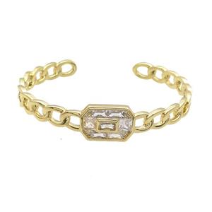 Copper Bangle Pave Zircon Gold Plated, approx 12-18mm, 45-60mm
