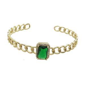 Copper Bangle Pave Green Crystal Glass Rectangle Gold Plated, approx 11-15mm, 7mm, 55-65mm