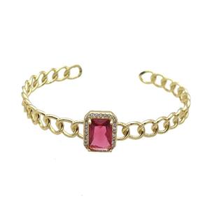 Copper Bangle Pave Red Crystal Glass Rectangle Gold Plated, approx 11-15mm, 7mm, 55-65mm