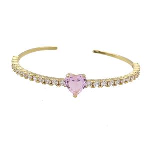 Copper Bangle Pave Zircon Pink Crystal Glass Heart Gold Plated, approx 10mm, 50-60mm
