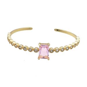 Copper Bangle Pave Zircon Pink Crystal Glass Rectangle Gold Plated, approx 9-13mm, 50-60mm