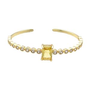 Copper Bangle Pave Zircon Yellow Crystal Glass Rectangle Gold Plated, approx 9-13mm, 50-60mm