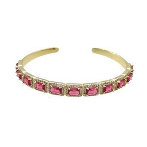 Copper Bangle Pave Zircon Red Crystal Glass Rectangle Gold Plated, approx 7-10mm, 50-60mm