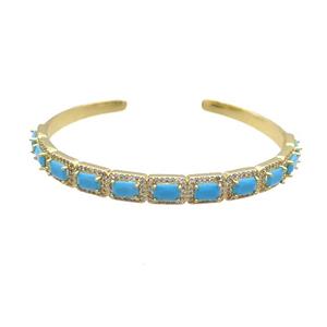 Copper Bangle Pave Zircon Turq Rectangle Gold Plated, approx 7-10mm, 50-60mm