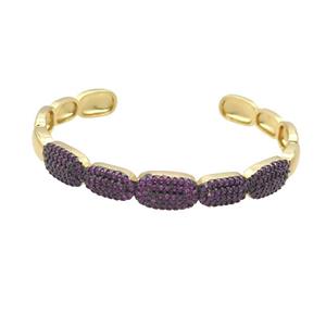 Copper Bangle Pave Zircon Purple Gold Plated, approx 7-10mm, 8-14mm, 50-57mm