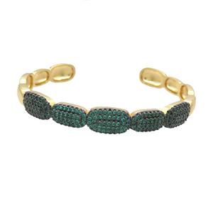 Copper Bangle Pave Zircon Green Gold Plated, approx 7-10mm, 8-14mm, 50-57mm