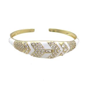 Copper Bangle Pave Zircon White Enamel Gold Plated, approx 4-15mm, 50-60mm