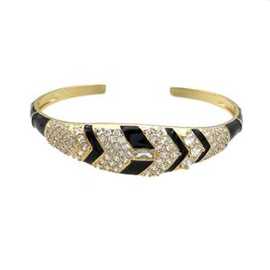 Copper Bangle Pave Zircon Black Enamel Gold Plated, approx 4-15mm, 50-60mm