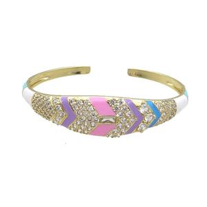 Copper Bangle Pave Zircon Multicolor Enamel Gold Plated, approx 4-15mm, 50-60mm