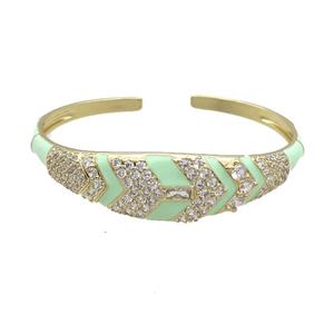 Copper Bangle Pave Zircon Green Enamel Gold Plated, approx 4-15mm, 50-60mm
