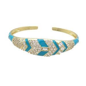 Copper Bangle Pave Zircon Teal Enamel Gold Plated, approx 4-15mm, 50-60mm