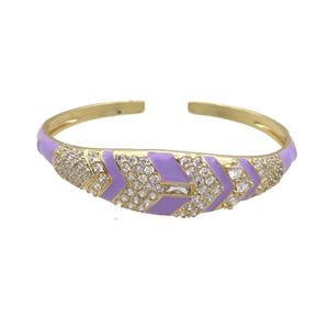 Copper Bangle Pave Zircon Purple Enamel Gold Plated, approx 4-15mm, 50-60mm
