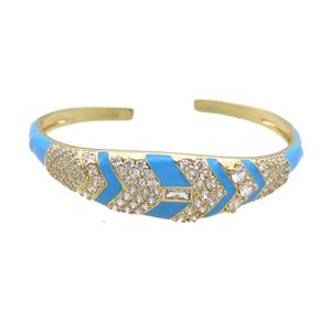 Copper Bangle Pave Zircon Blue Enamel Gold Plated, approx 4-15mm, 50-60mm