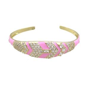 Copper Bangle Pave Zircon Pink Enamel Gold Plated, approx 4-15mm, 50-60mm