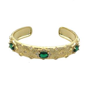 Copper Bangle Pave Zircon Green Crystal Glass Gold Plated, approx 12mm, 50-60mm