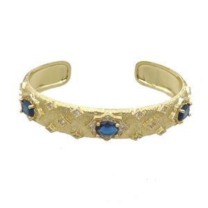 Copper Bangle Pave Zircon Blue Crystal Glass Gold Plated, approx 12mm, 50-60mm