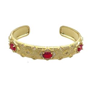 Copper Bangle Pave Zircon Red Crystal Glass Gold Plated, approx 12mm, 50-60mm