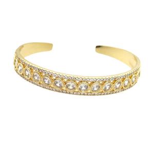 Copper Bangle Pave Zircon Gold Plated, approx 10mm, 50-60mm