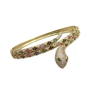 Copper Bangle Pave Zircon Snake Gold Plated, approx 10mm, 50-60mm