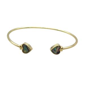 Copper Bangle Pave Abalone Shell Heart Gold Plated, approx 9mm, 50-60mm