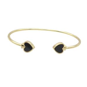 Copper Bangle Pave Black Agate Heart Gold Plated, approx 9mm, 50-60mm