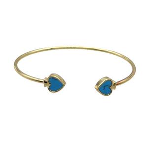 Copper Bangle Pave Turquoise Heart Gold Plated, approx 9mm, 50-60mm