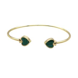 Copper Bangle Pave Malachite Heart Gold Plated, approx 9mm, 50-60mm