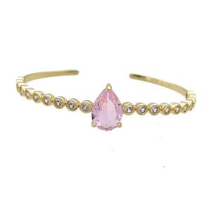 Copper Bangle Pave Pink Crystal Teardrop Gold Plated, approx 10-15mm, 50-60mm