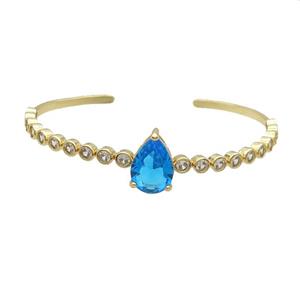 Copper Bangle Pave Blue Crystal Teardrop Gold Plated, approx 10-15mm, 50-60mm