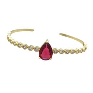 Copper Bangle Pave Red Crystal Teardrop Gold Plated, approx 10-15mm, 50-60mm