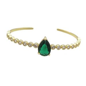 Copper Bangle Pave Green Crystal Teardrop Gold Plated, approx 10-15mm, 50-60mm