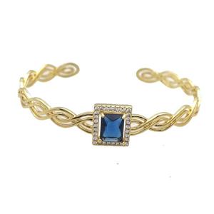 Copper Bangle Pave Blue Crystal Rectangle Gold Plated, approx 11-13.5mm, 7mm, 50-60mm