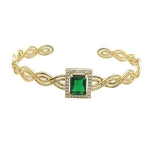 Copper Bangle Pave Green Crystal Rectangle Gold Plated, approx 11-13.5mm, 7mm, 50-60mm