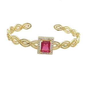 Copper Bangle Pave Red Crystal Rectangle Gold Plated, approx 11-13.5mm, 7mm, 50-60mm