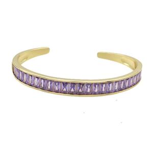 Copper Bangle Pave Purple Zircon Gold Plated, approx 7.5mm, 50-60mm
